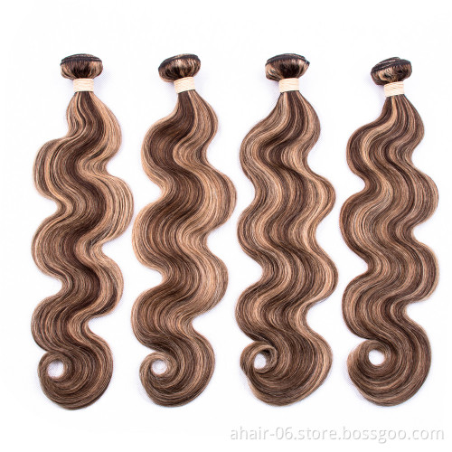 Straight and Body No Tangle No Shed Soft And Smooth, P4/27 Color 100% Brazilian Virgin Human Hair 10"-30" Hair Bundles In Stock